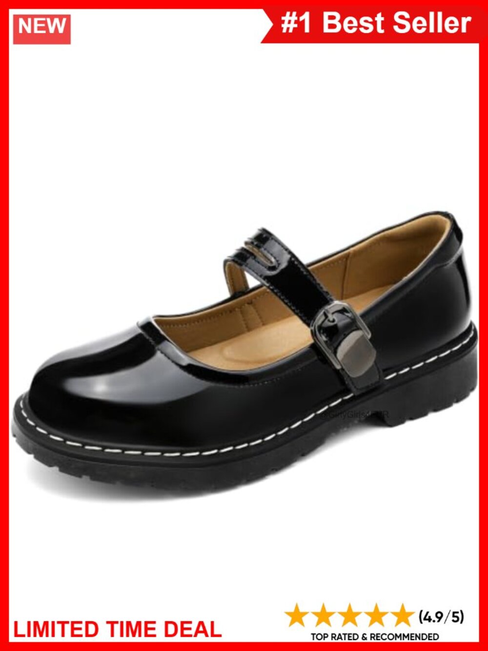 Mary Jane Flats Faux Leather Oxford Platform Non Slip Comfortable Work Party